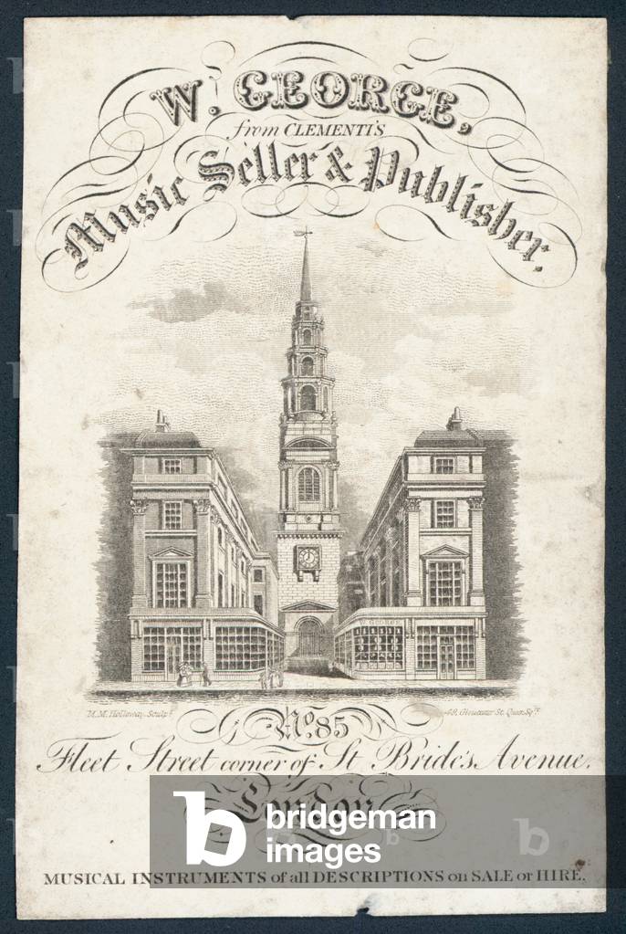 W George, music seller and publisher, trade card (engraving)