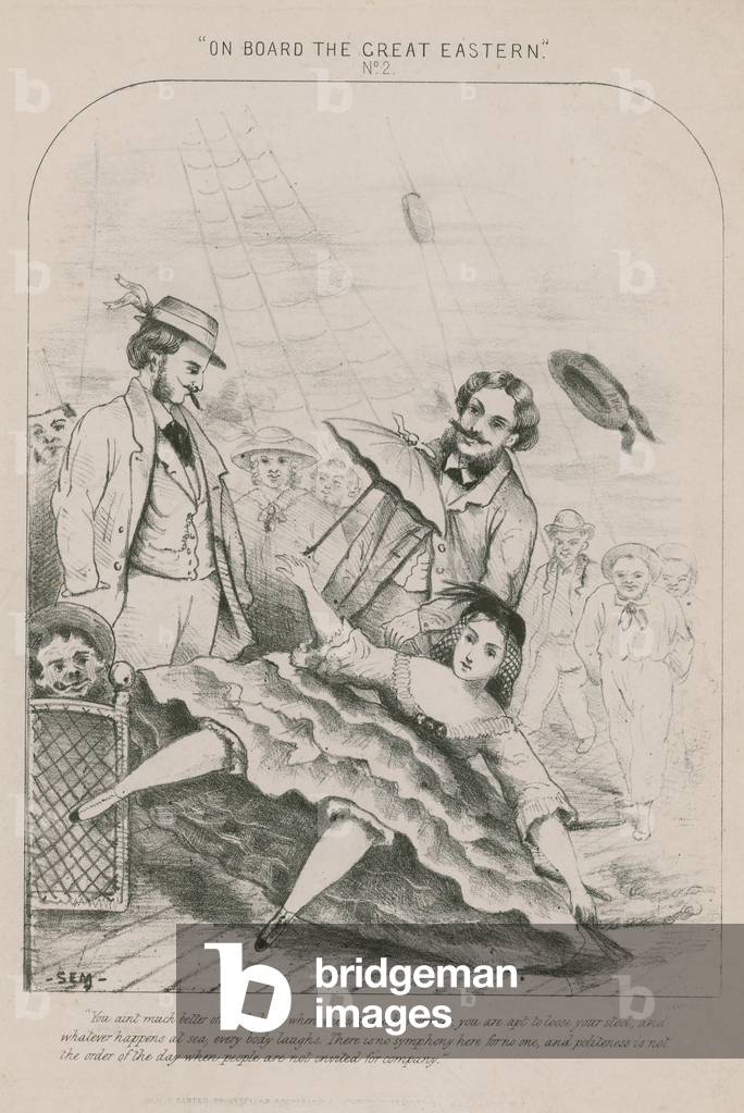 On board the Great Eastern; walking on the deck (engraving)