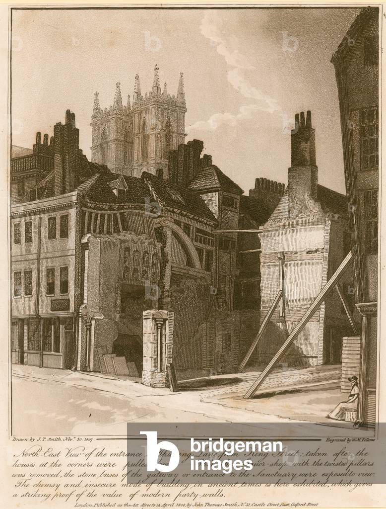 North East View of the entrance to Thieving Lane from King Street (engraving)