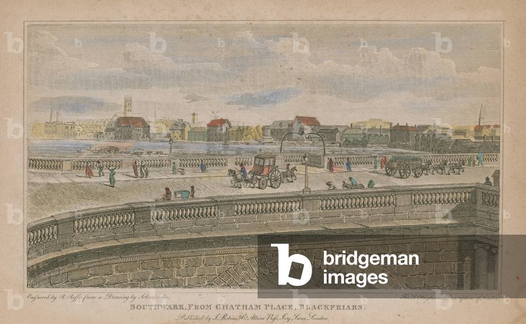 Southwark, from Chatham Place, Blackfriars (coloured engraving)