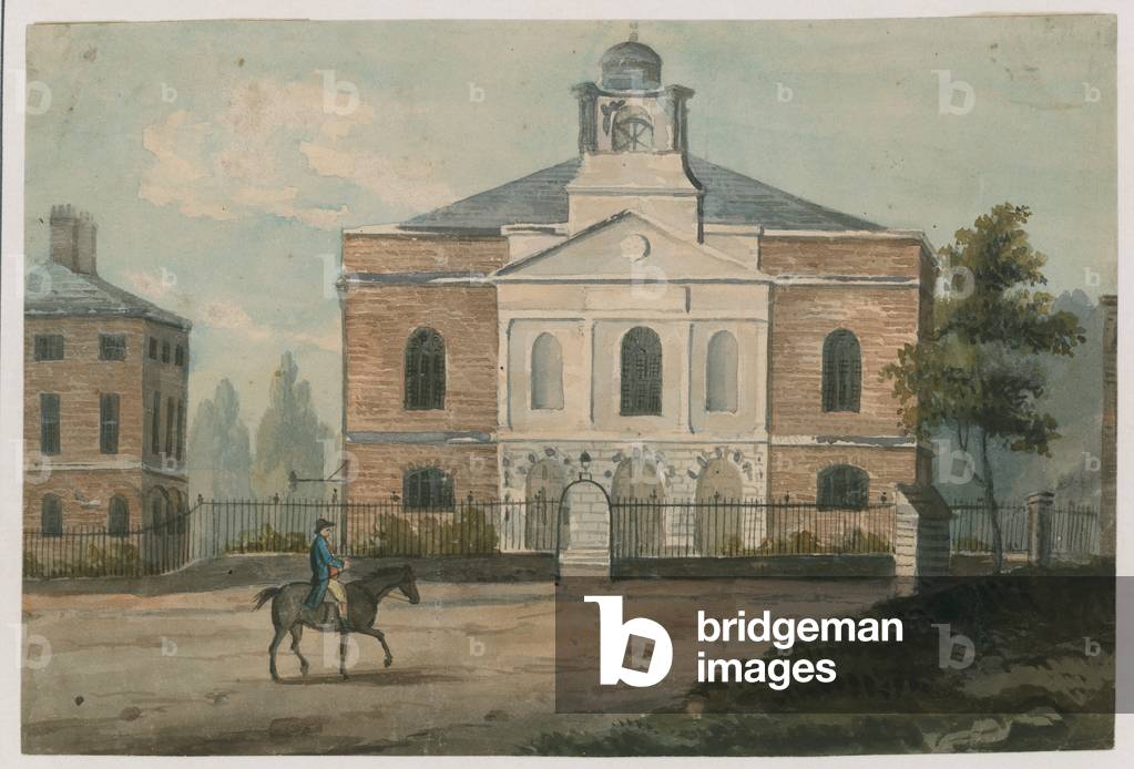 St James's Chapel, Tottenham Court Road, London (coloured engraving)