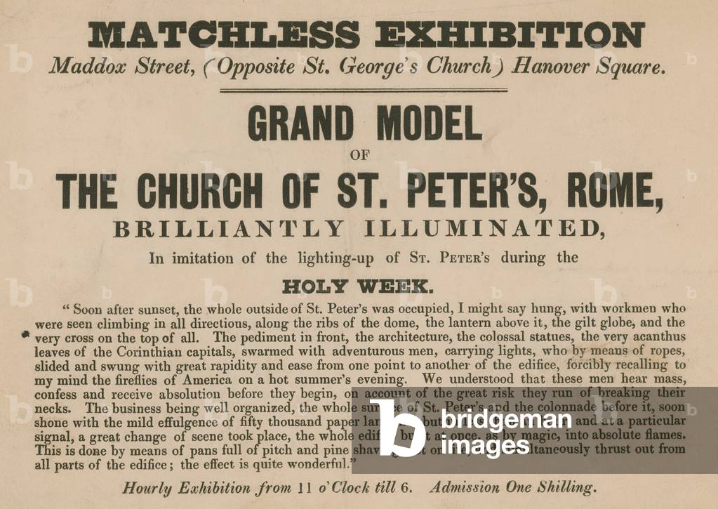 Advert for the exhibition of a model of the Church of St Peter's, Rome (engraving)
