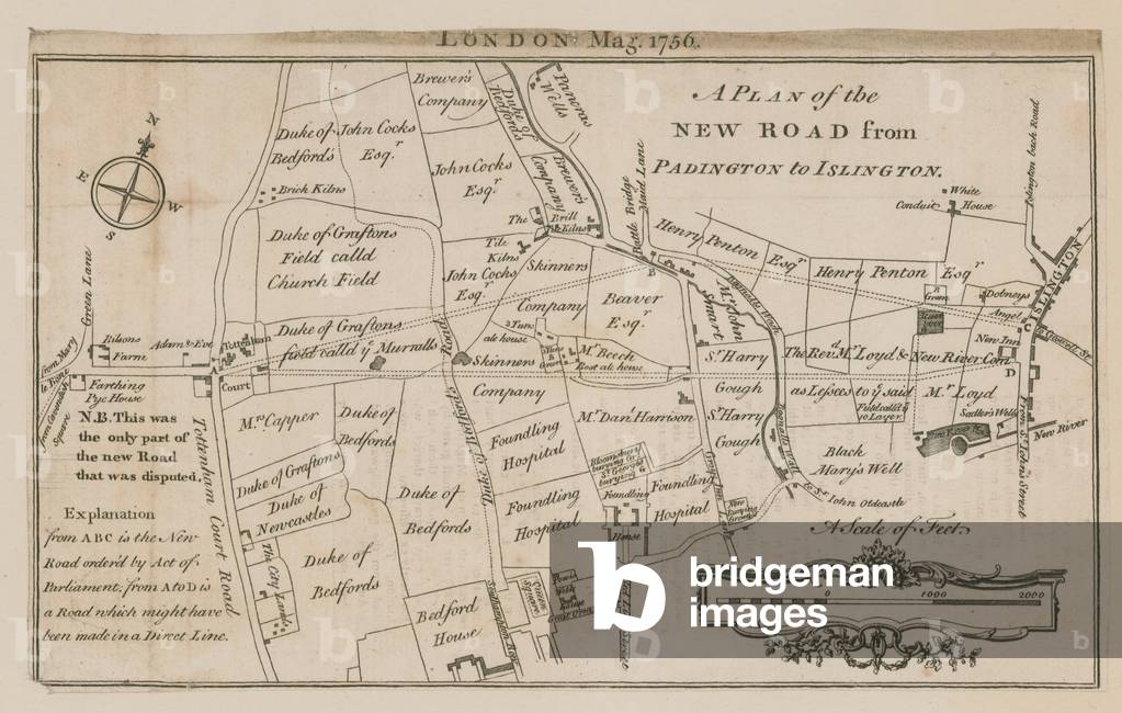 A plan of the new road from Paddington to Islington (engraving)