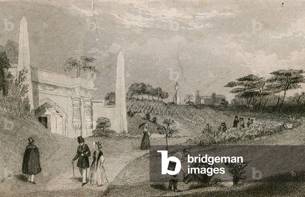 Entrance to the Catacombe, Highgate Cemetery, London (engraving)