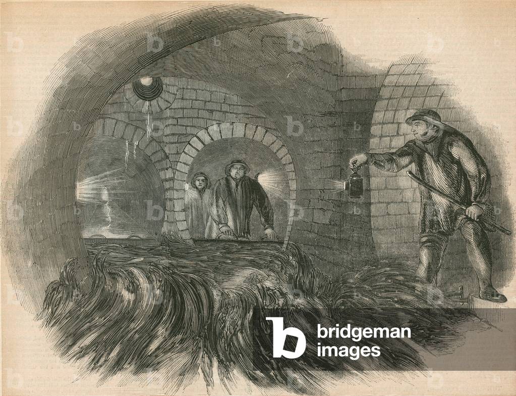 Flushing the sewers (engraving)