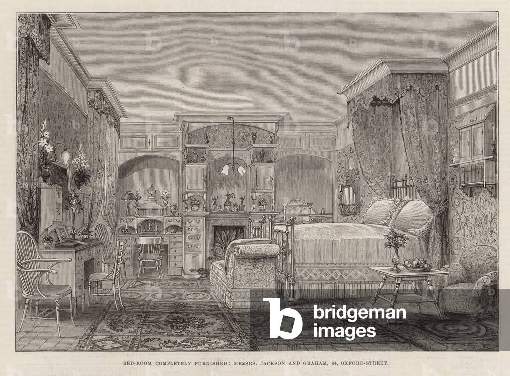 The International Health Exhibition: Bedroom completely furnished (engraving)