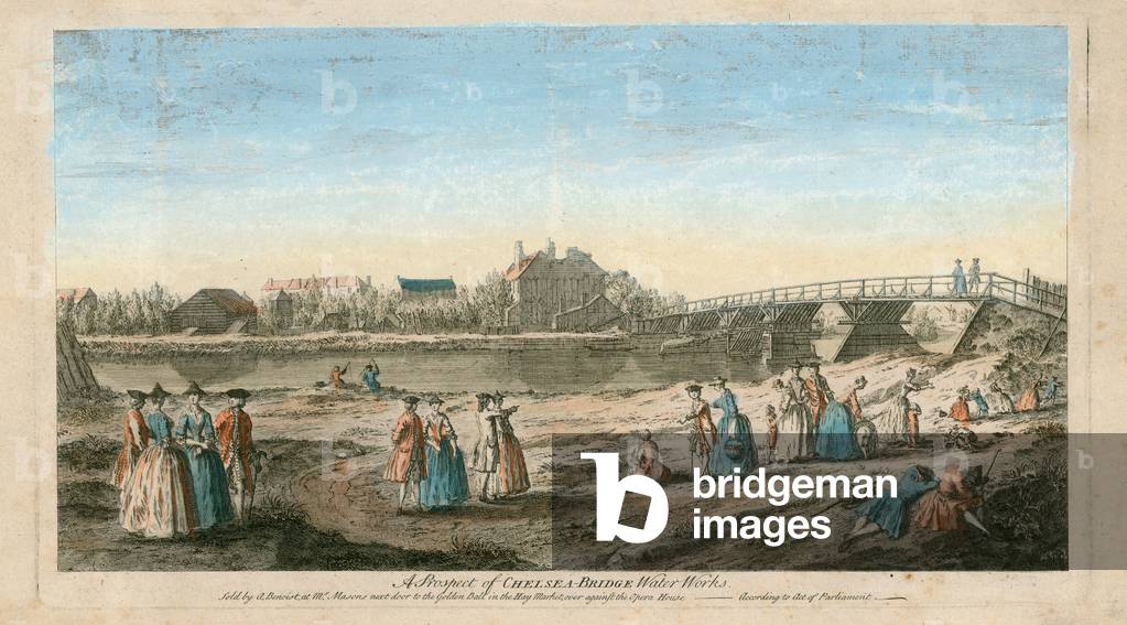 Chelsea Bridge Waterworks (coloured engraving)