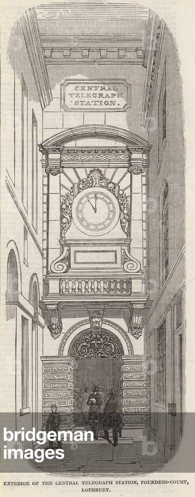 Exterior of the Central Telegraph Station, Pounders Court, Lothbury (engraving)