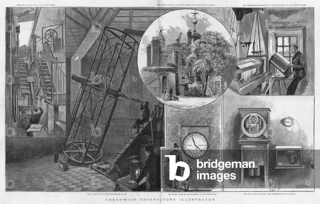 Montage of images from Greenwich Observatory (engraving)
