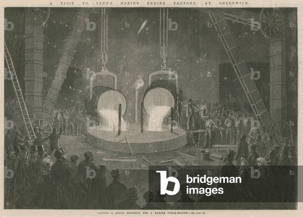 Casting a great cylinder for a marine steam engine (engraving)