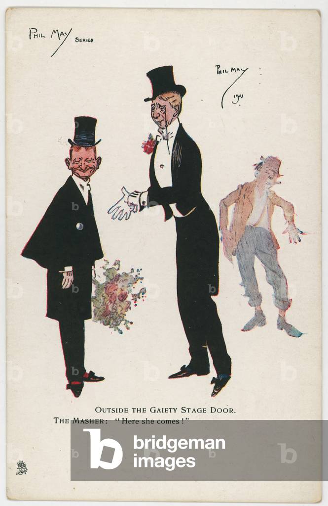 Outside the Gaiety Stage Door (colour litho)