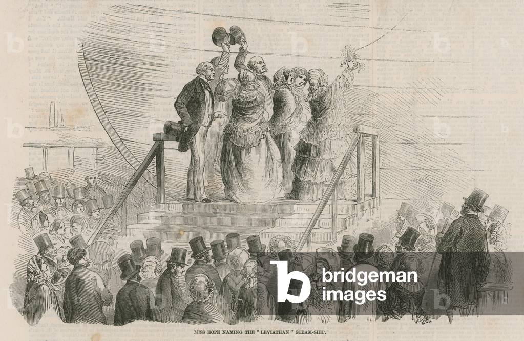Miss Hope naming the Leviathan steam ship (engraving)