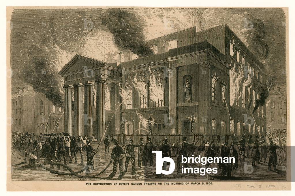The destruction of Covent Garden Theatre, London, on the morning of 5 March 1856 (engraving)