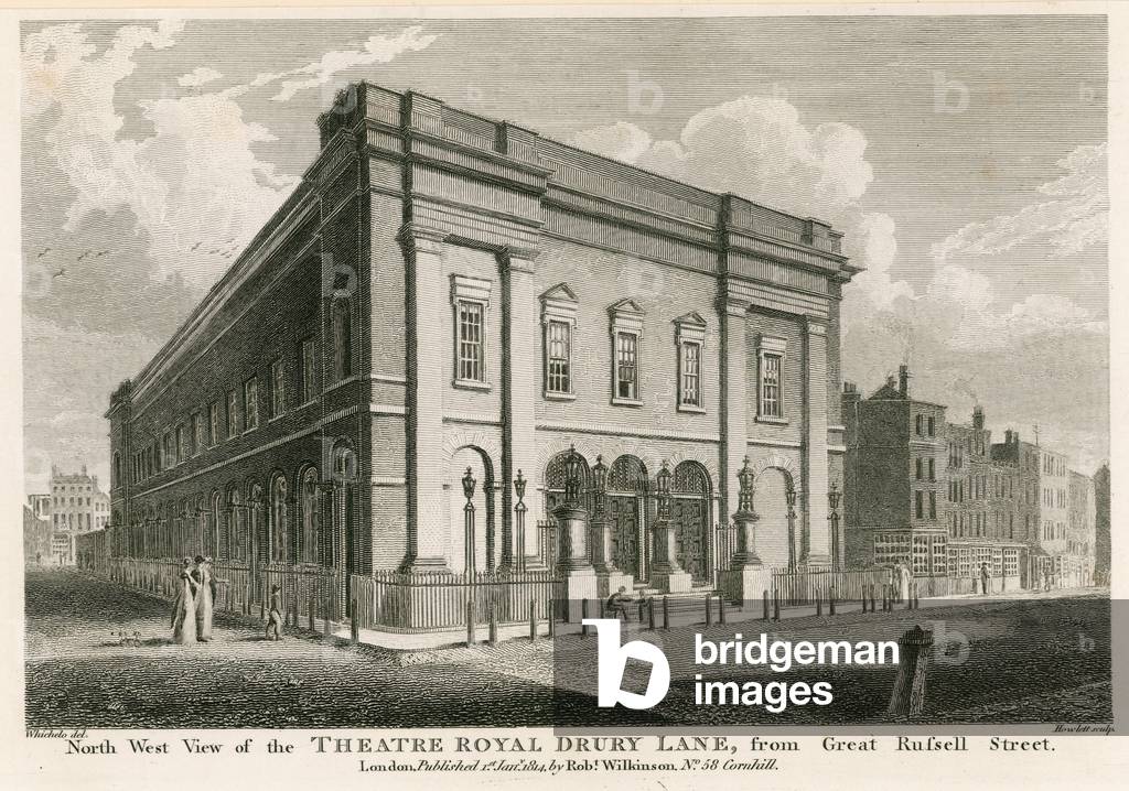 West view of the Theatre Royal, Drury Lane, London, from Great Russell Street (engraving)
