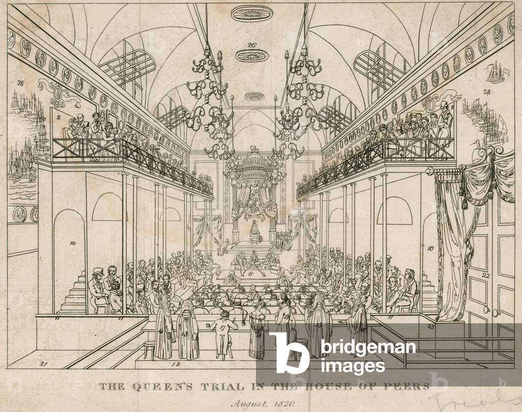 The Queen's trial in the House of Peers, August 1820 (engraving)
