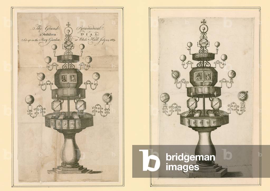 The Grand Pyramidical and Multiform Dial set up in the Privy Garden at Whitehall, 24 July 1669 (engraving)