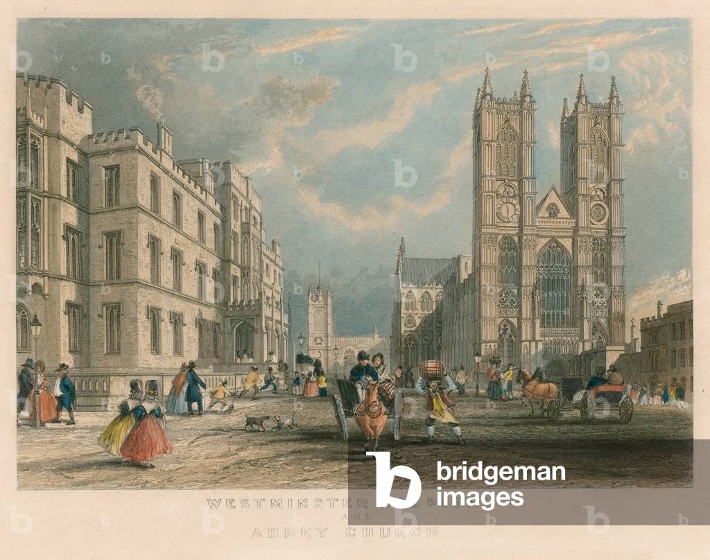 Westminster Hospital and Abbey Church (coloured engraving)