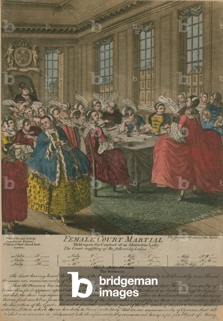 Female Court Martial (coloured engraving)