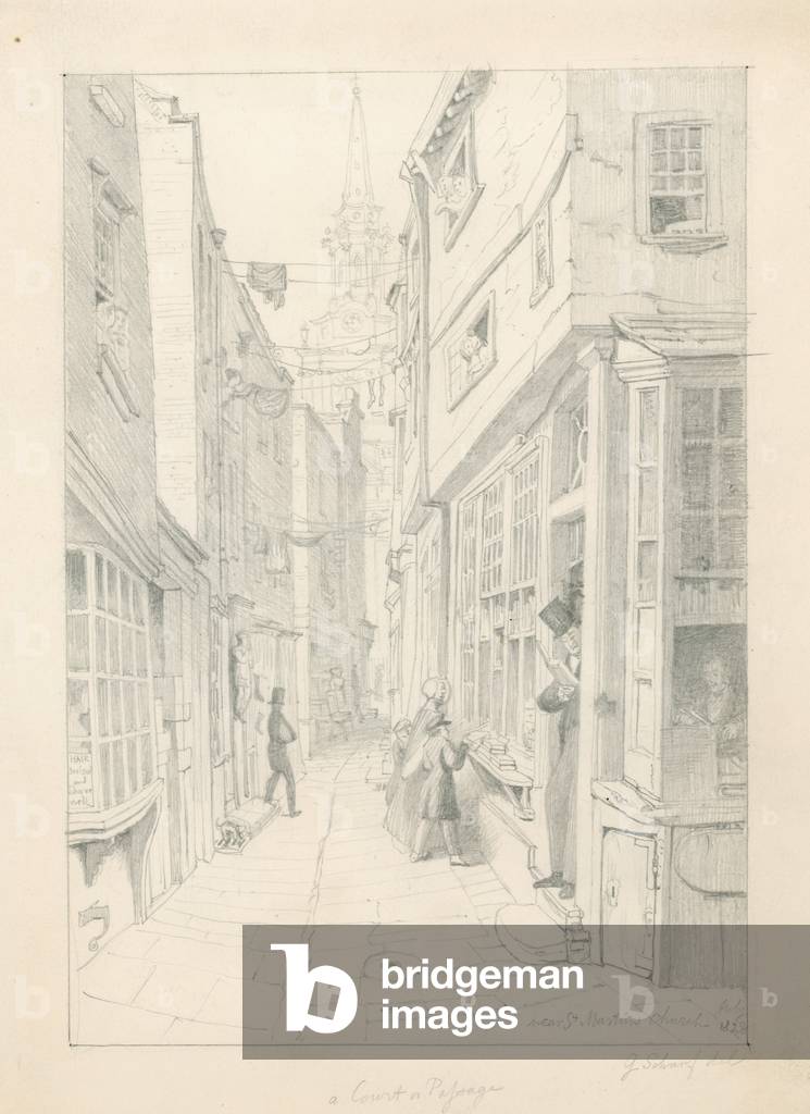 A court or passage near St Martin's Church, London, July 1828 (pencil on paper)