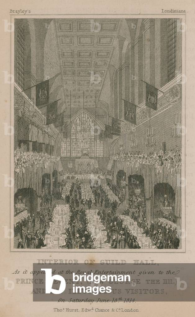 Interior of Guildhall, London, as it appeared at the Royal Entertainment given to the Prince Regent (engraving)