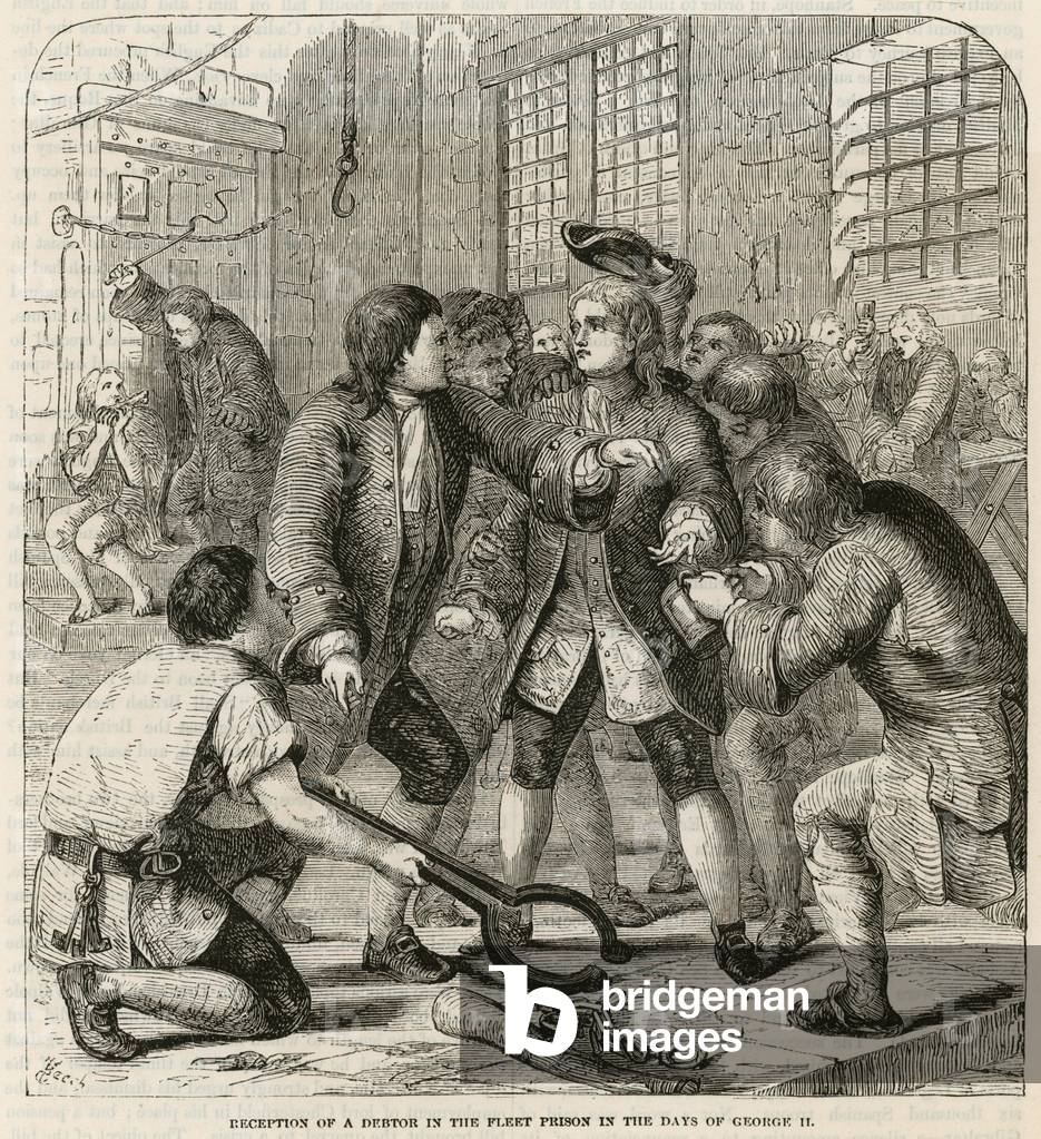 Reception of a debtor in the Fleet Prison (engraving)