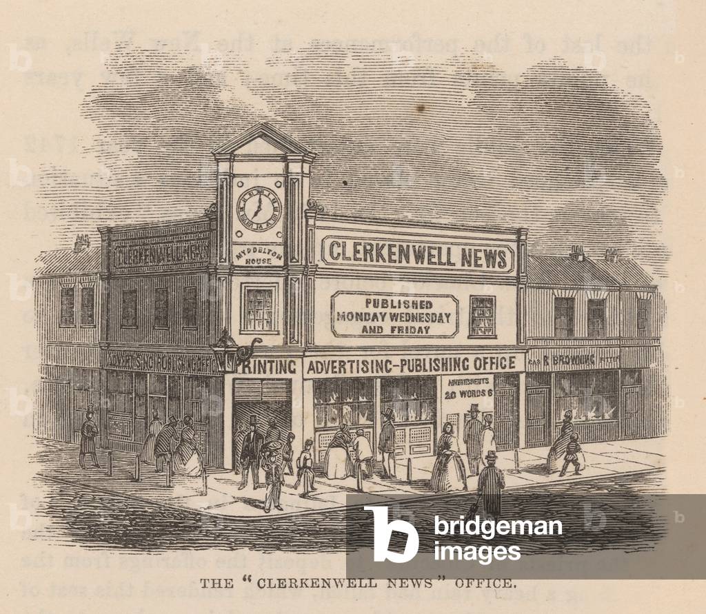 The Clerkenwell News office, Clerkenwell, London (engraving)