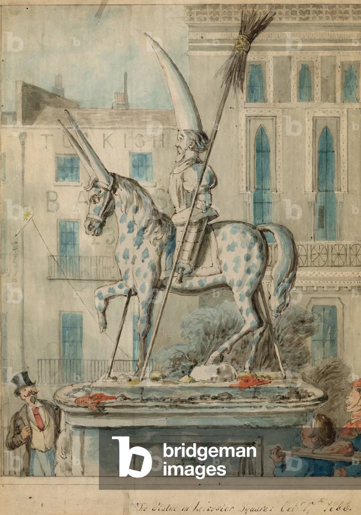 The statue in Leicester Square (coloured engraving)