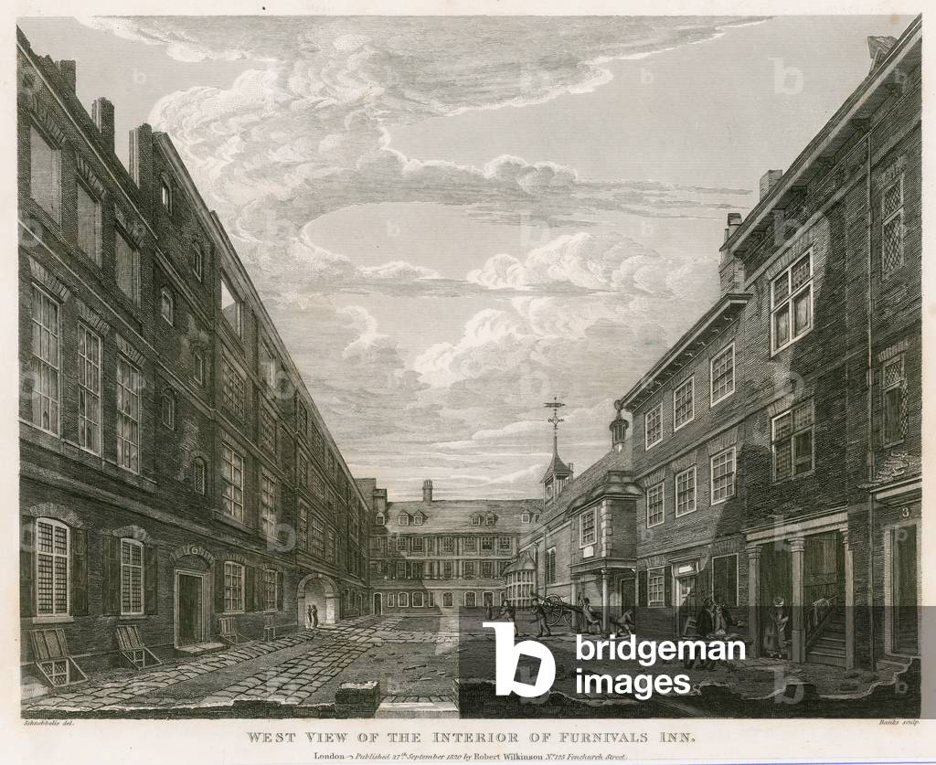 West view of the interior of Furnival's Inn, Holborn, London (engraving)