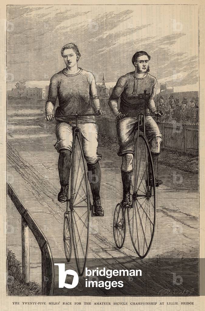 The twenty-five miles' race for the Amateur Bicycle Championship at Lillie Bridge (engraving)