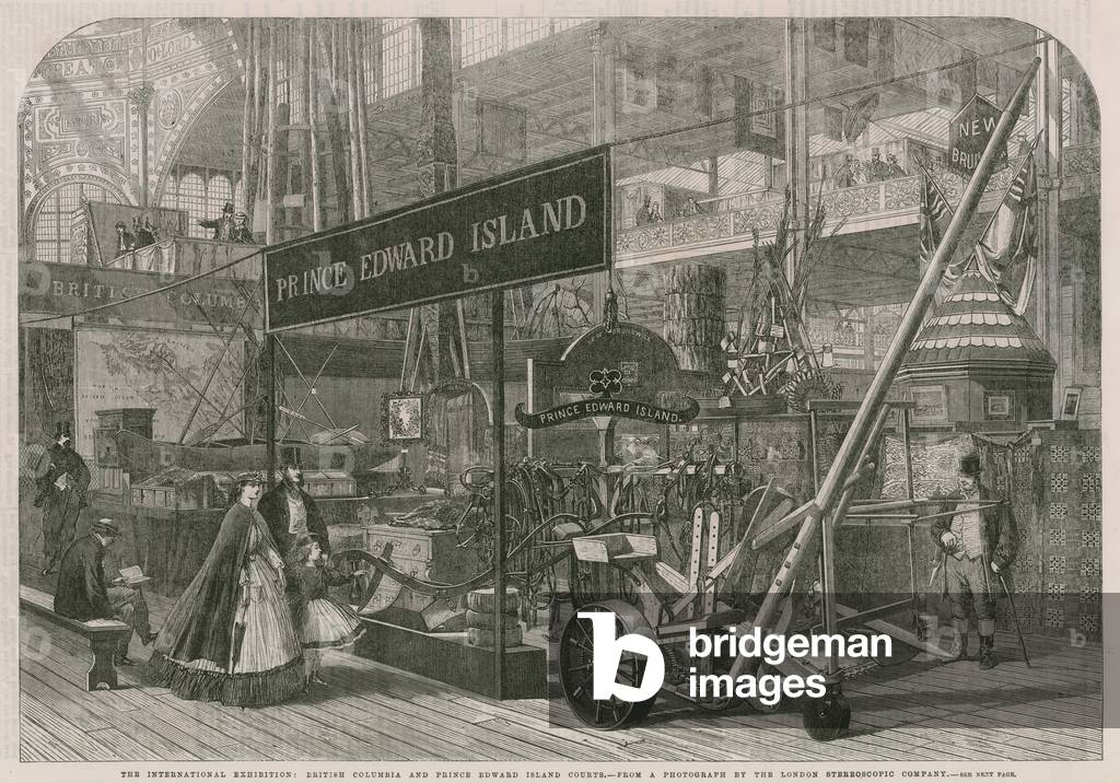 The International Exhibition; British Columbia and Prince Edward Island Courts (engraving)