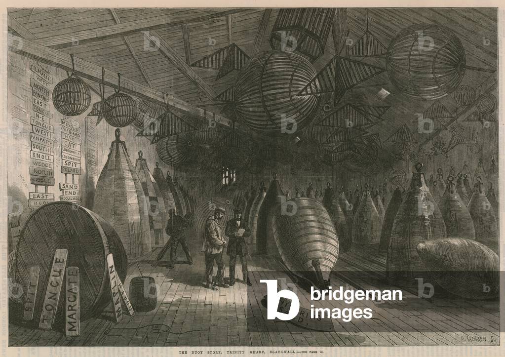 The buoy store, Trinity Wharf, Blackwell (engraving)