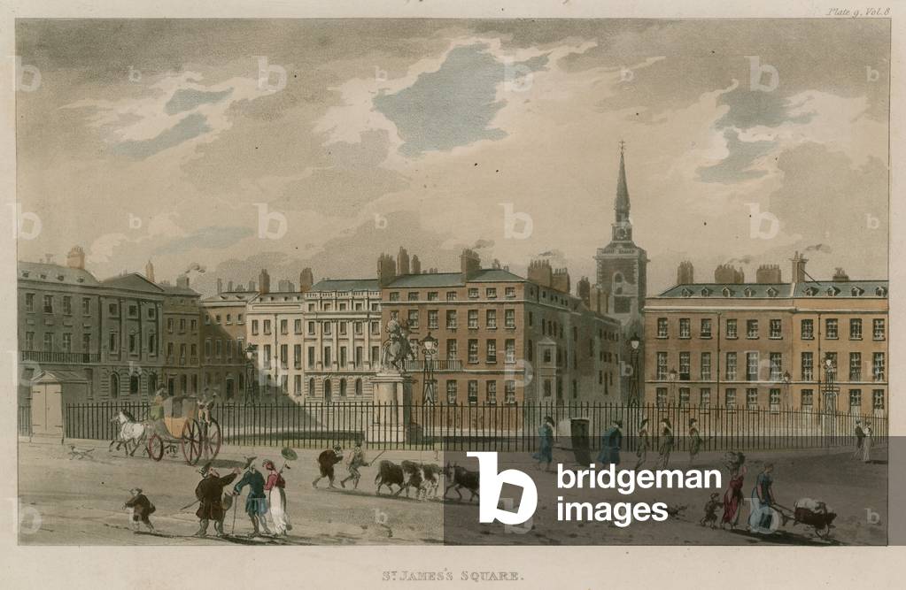 St James's Square, London (coloured engraving)