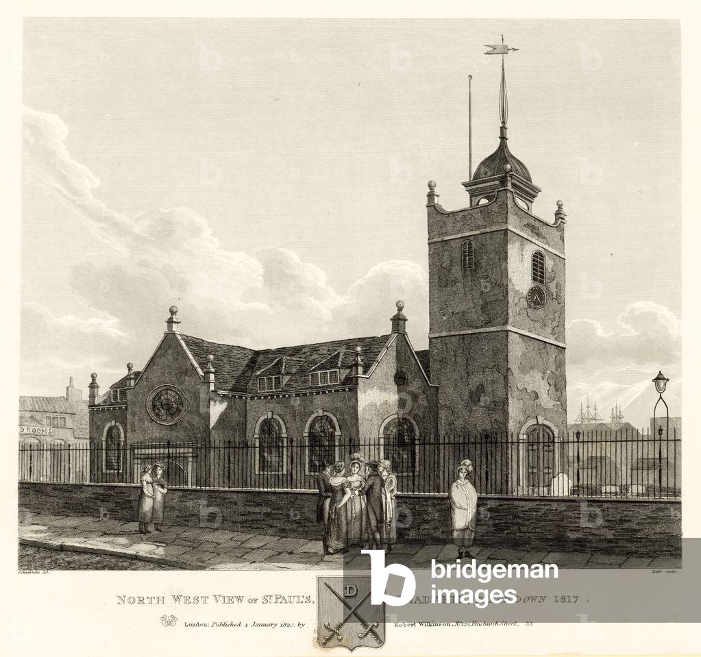 North west view of St Paul's, Shadwell, London, taken down 1817 (engraving)