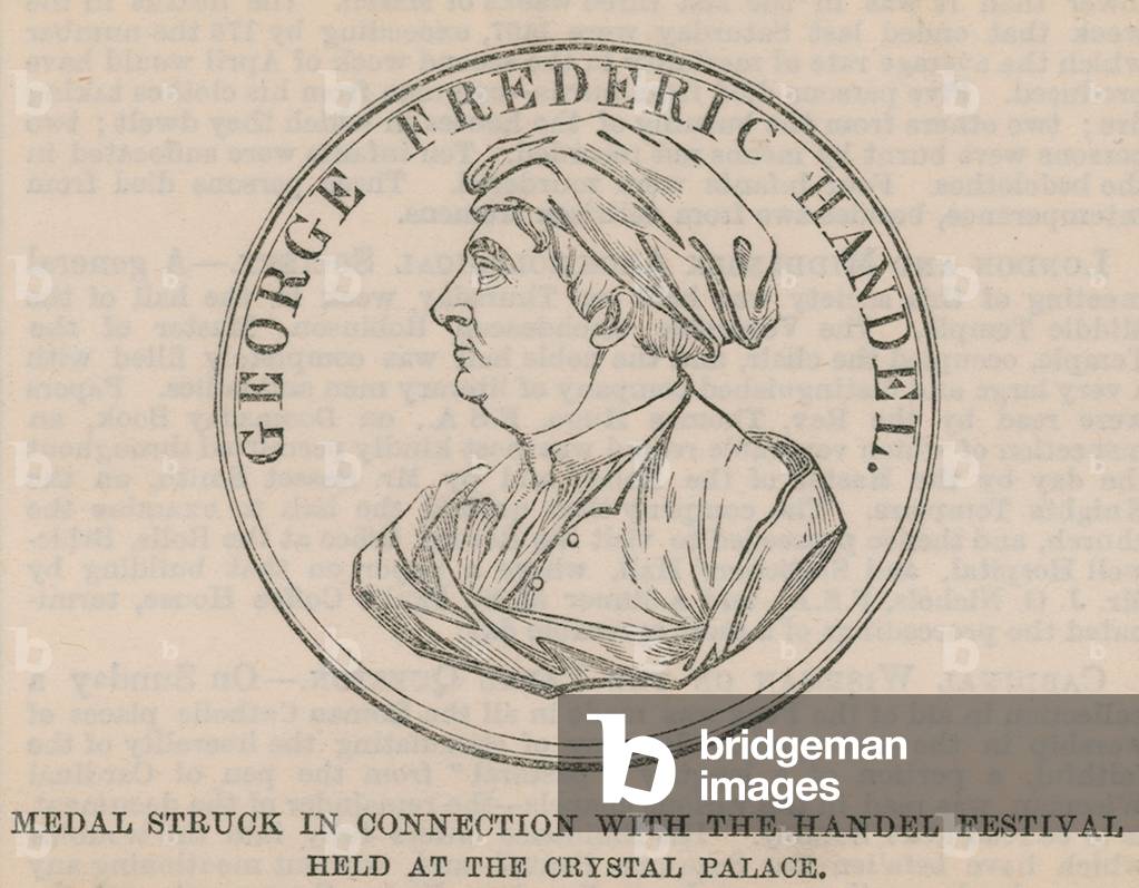 Medal struck in connection with the Handel Festival held at the Crystal Palace (engraving)