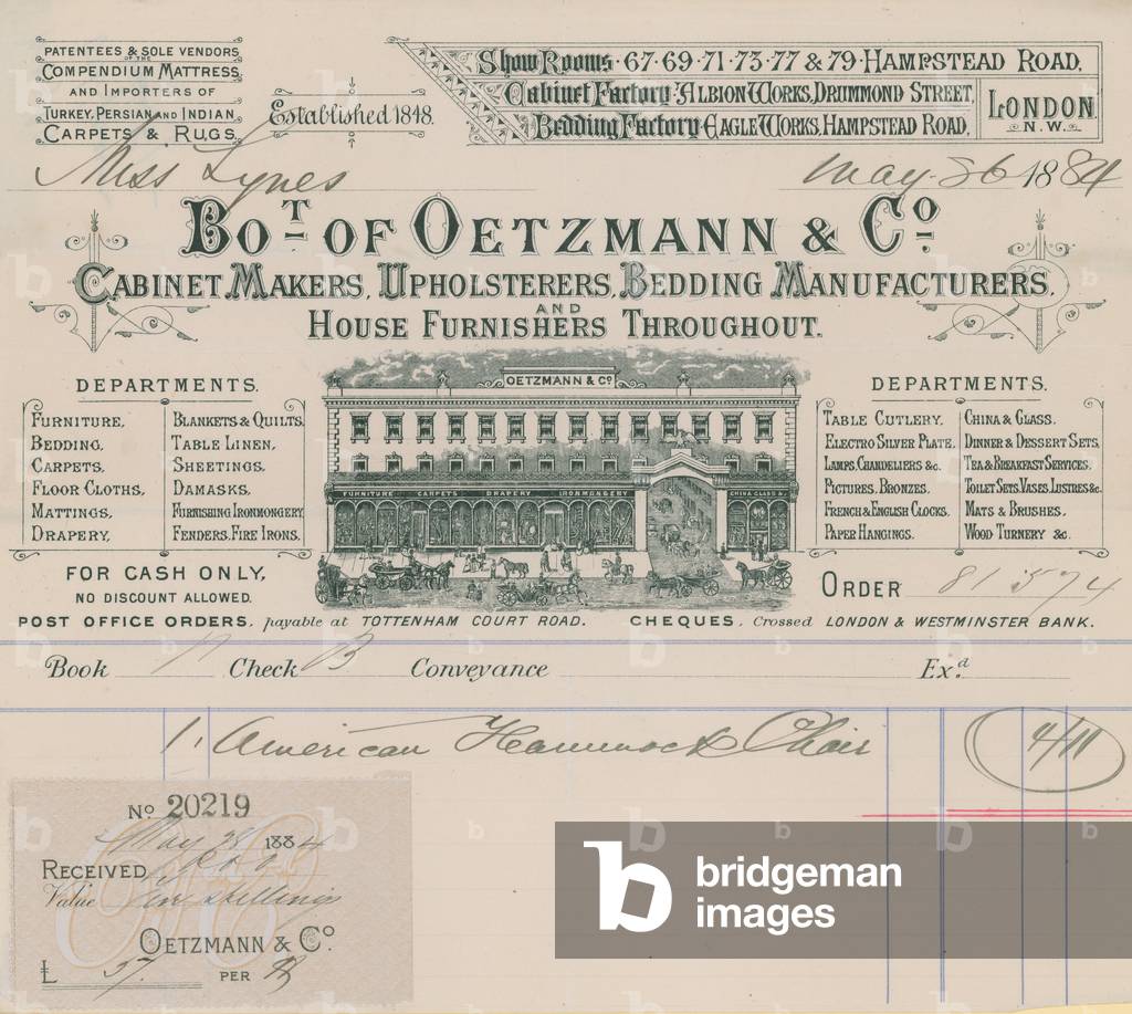 Bill from Oetzmann & Co, cabinet makers, upholsterers, bedding manufacturers and house furnishers (engraving)