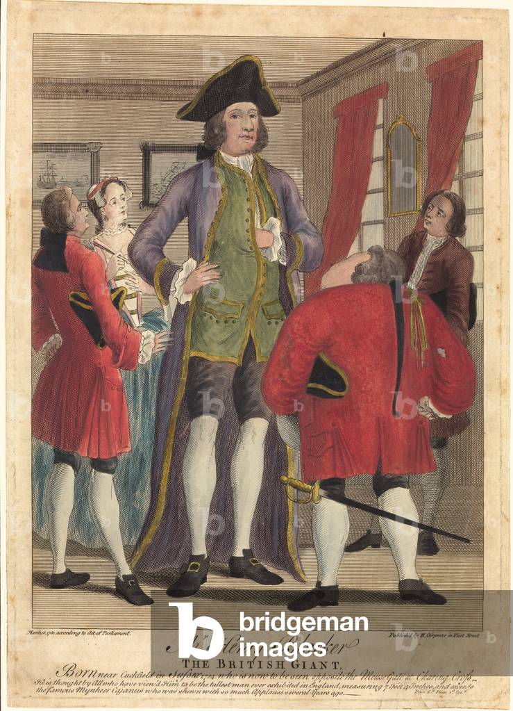 Mr Henry Blacker, The British Giant (coloured engraving)