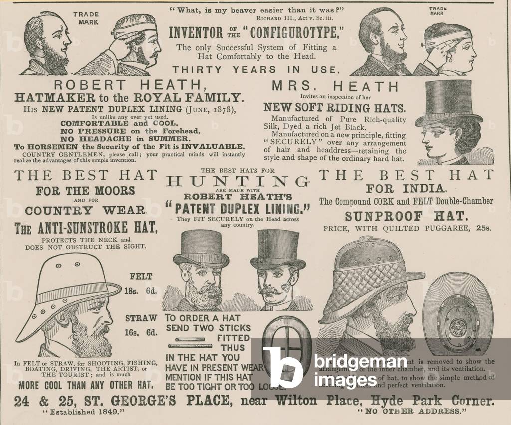 Advert for Robert Heath, hatmaker to the Royal Family (engraving)