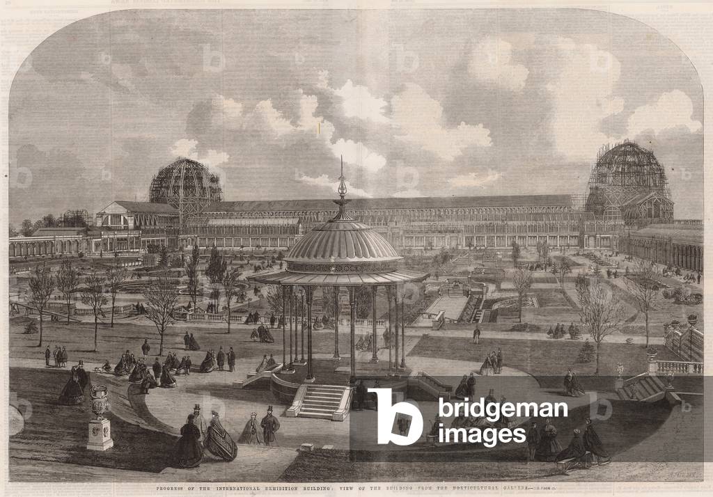 View of the International Exhibition Building from the Horticultural Gardens (engraving)