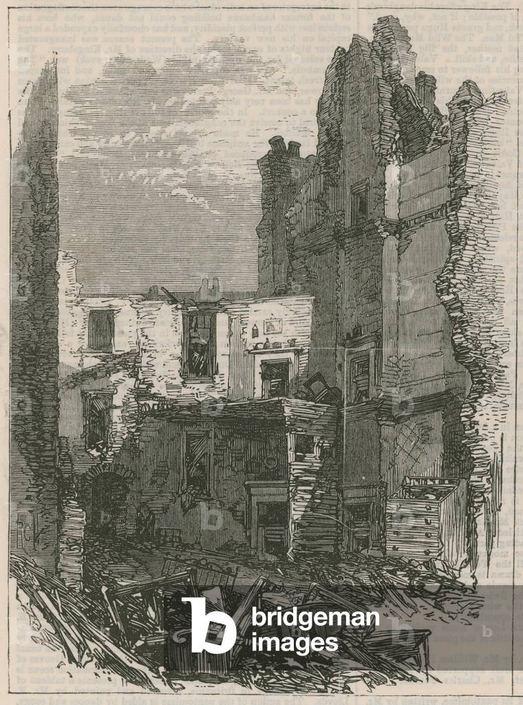 Effects of the explosion at Clerkenwell: Interior of houses in Corporation Lane (engraving)