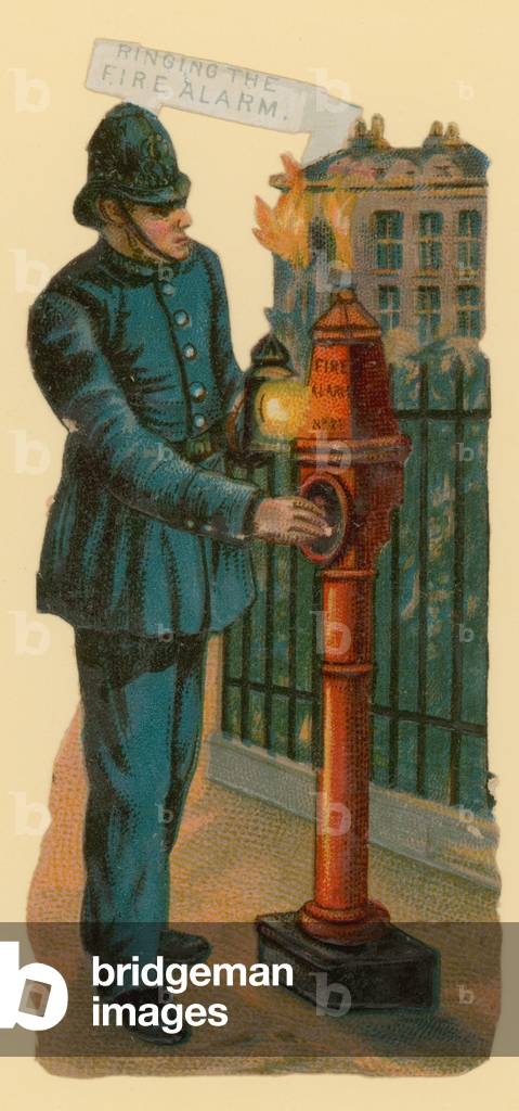 Ringing the fire alarm (chromolitho)