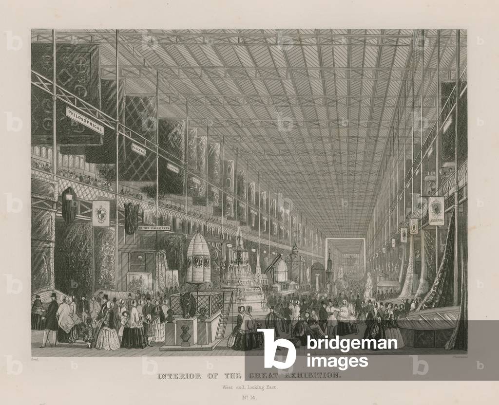 Interior of the Great Exhibition, 1851, west end looking east (engraving)