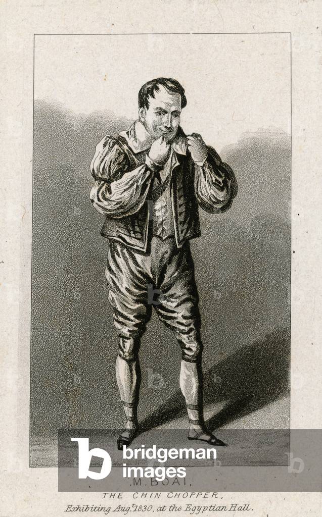 M Boai, the Chin Chopper.  August 1830, the Egyptian Hall (engraving)