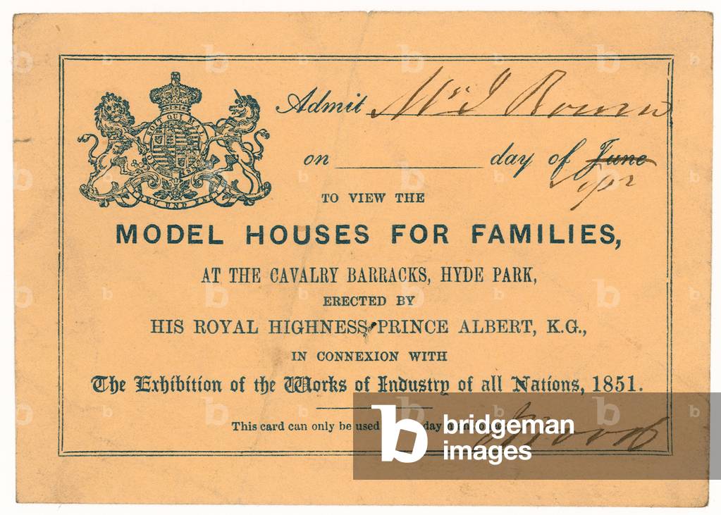 Prince Albert's Model Lodging House, Great Exhibition, 1851, Entrance ticket (engraving)