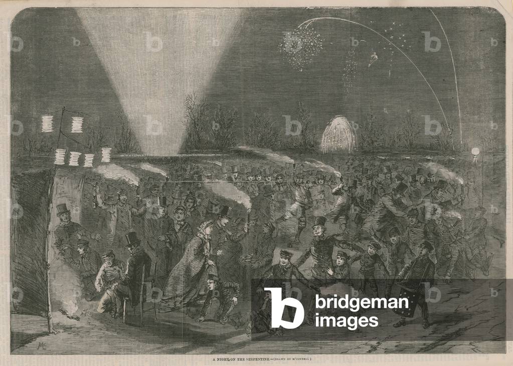 A night on the Serpentine, Hyde Park, London (engraving)