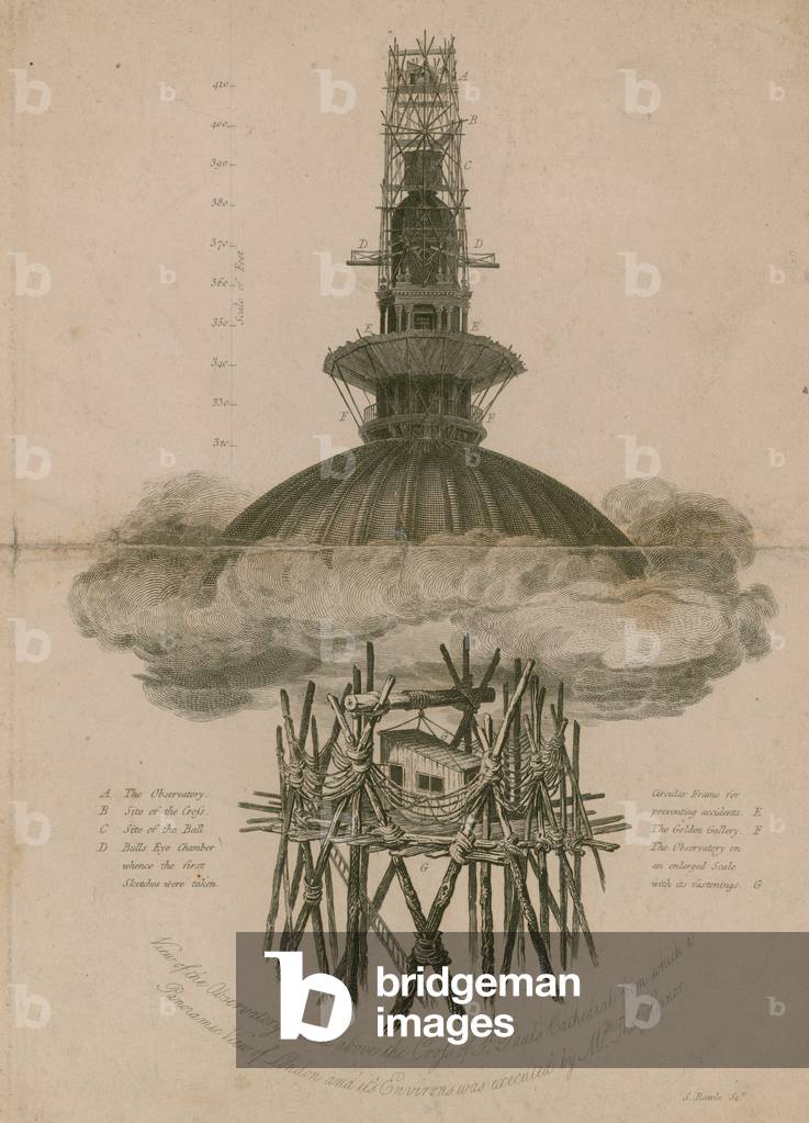 The observatory erected above the cross of St Paul's Cathedral (engraving)