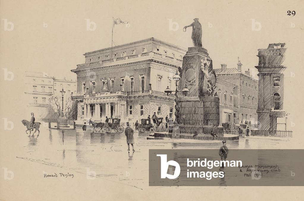 Crimean Monument and Athenaeum Club, Pall Mall (engraving)