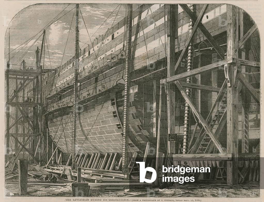 The Leviathan during its construction (engraving)