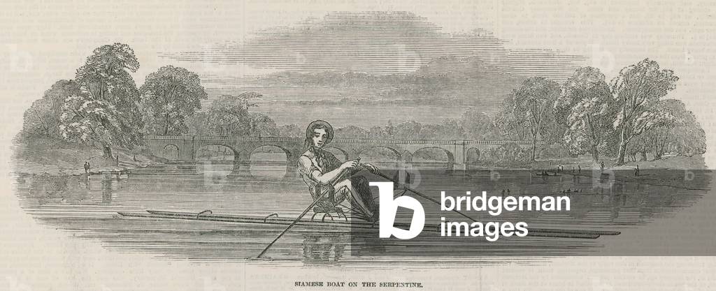 Siamese boat on the Serpentine, Hyde Park, Lon (engraving)