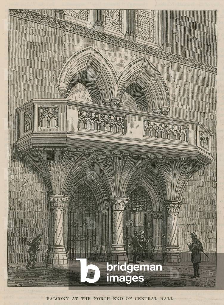 Opening of the Royal Courts of Justice: Balcony at the north end of Central Hall (engraving)