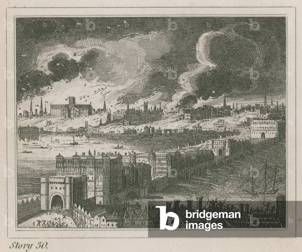 London during the Great Fire (engraving)